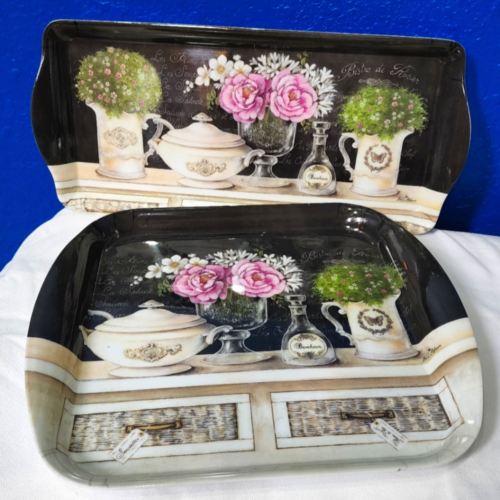 Decorative floral platter trays (bundle of 2)